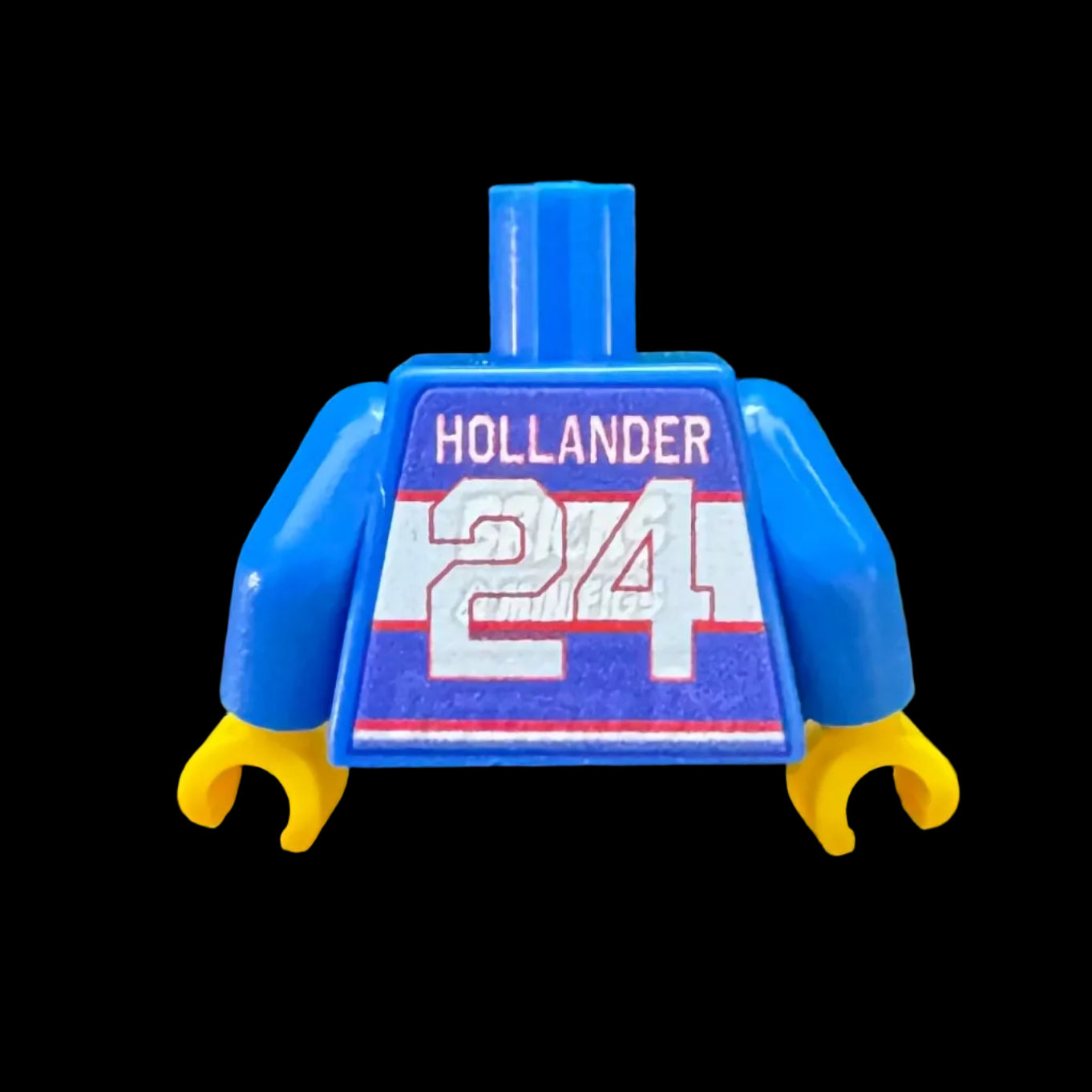 Blue Lego-like torso with 'HOLLANDER 24' text on a dark background